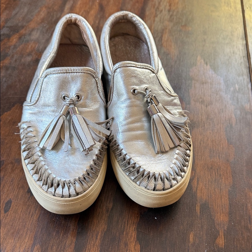 J/SLIDES Silver Tassel Loafers
